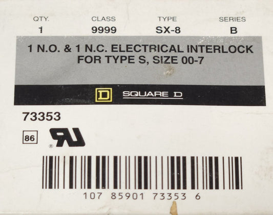 SQUARE D 9999 SX-8 Size 00-7 Electrical Interlock Type S MISSING METAL BRACKET