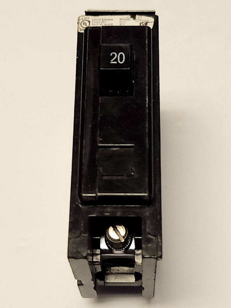 EATON CUTLER HAMMER GHQ1020 Single Pole 20 AMP Type GHQ Circuit Breaker