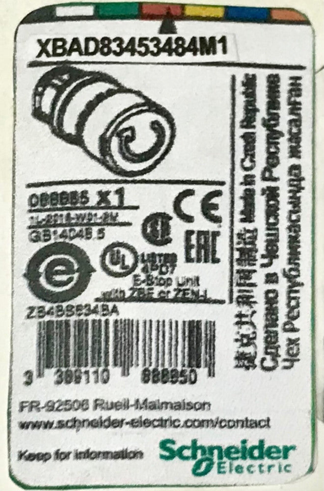 SCHNEIDER ELECTRIC XBAD83453484M1 Twist Release RED Pushbutton W/ Latch + 1 NC