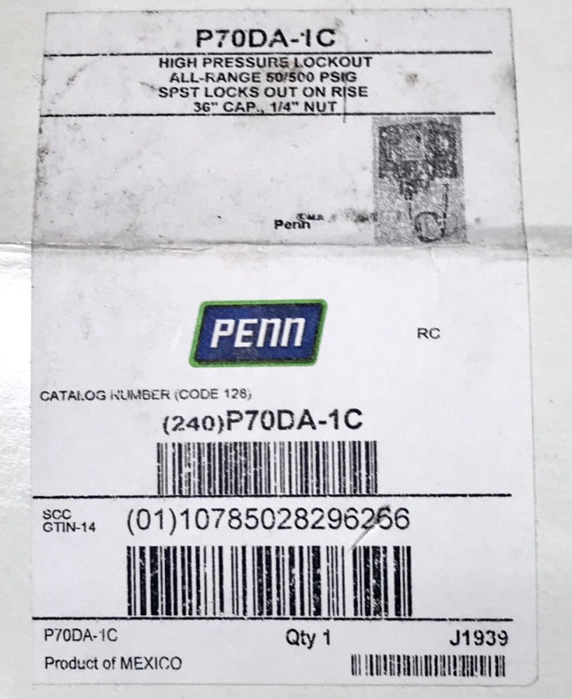 PENN P70DA 1C Pressure Control Switch All Range 50/500 PSIG P70DA-1C