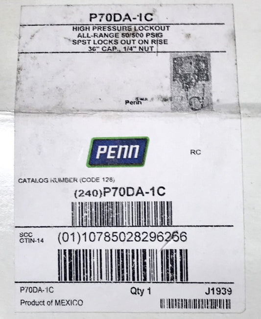 PENN P70DA 1C Pressure Control Switch All Range 50/500 PSIG P70DA-1C