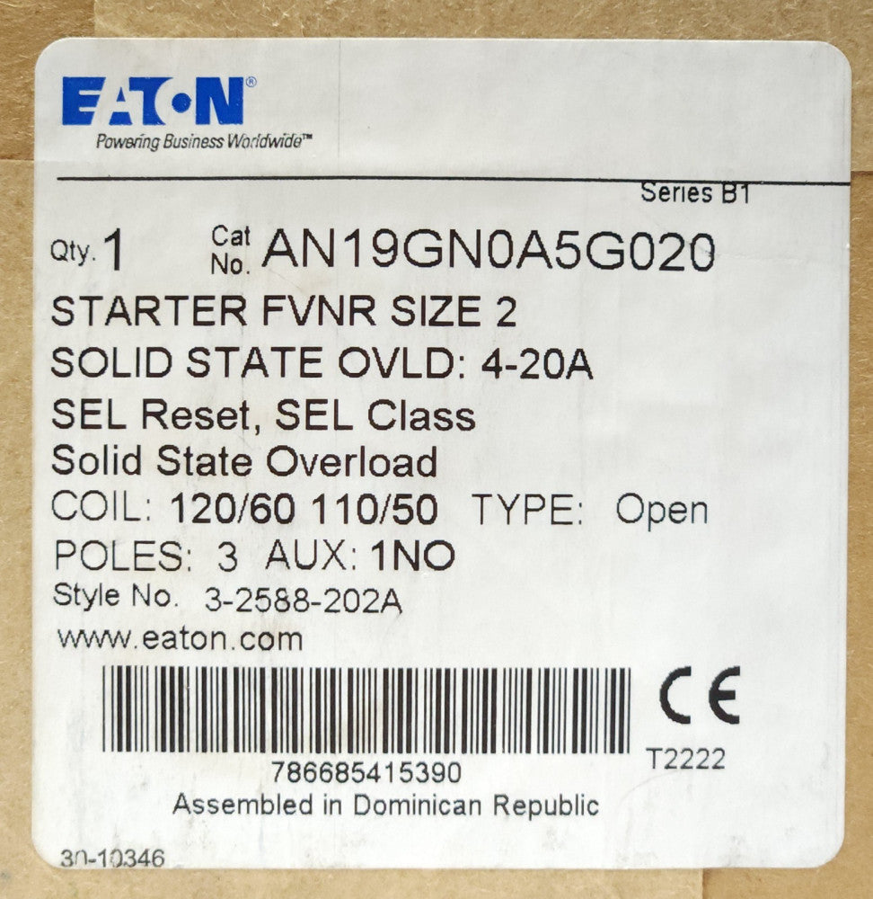 EATON CUTLER HAMMER AN19GN0A5G020 Size 2 AN19GN0 Starter 120 VAC 4-20 AMP Electr