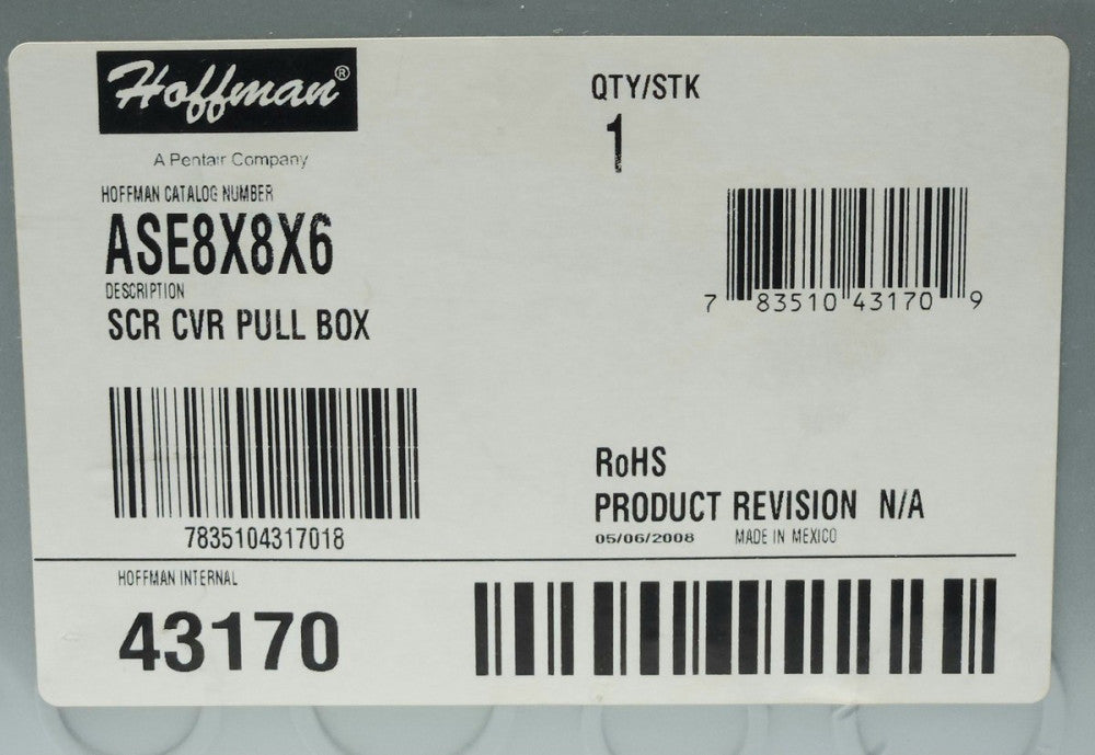HOFFMAN ASE8X8X6 SCR CVR PULL BOX With Cover 8" x 8" x6" 43170