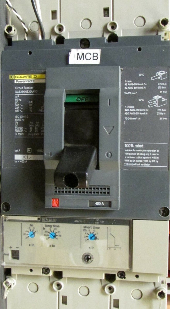 SQUARE D DGS36400E20AAS0 400 Amp Type DGS 400 Power Pact Circuit Breaker LSI 