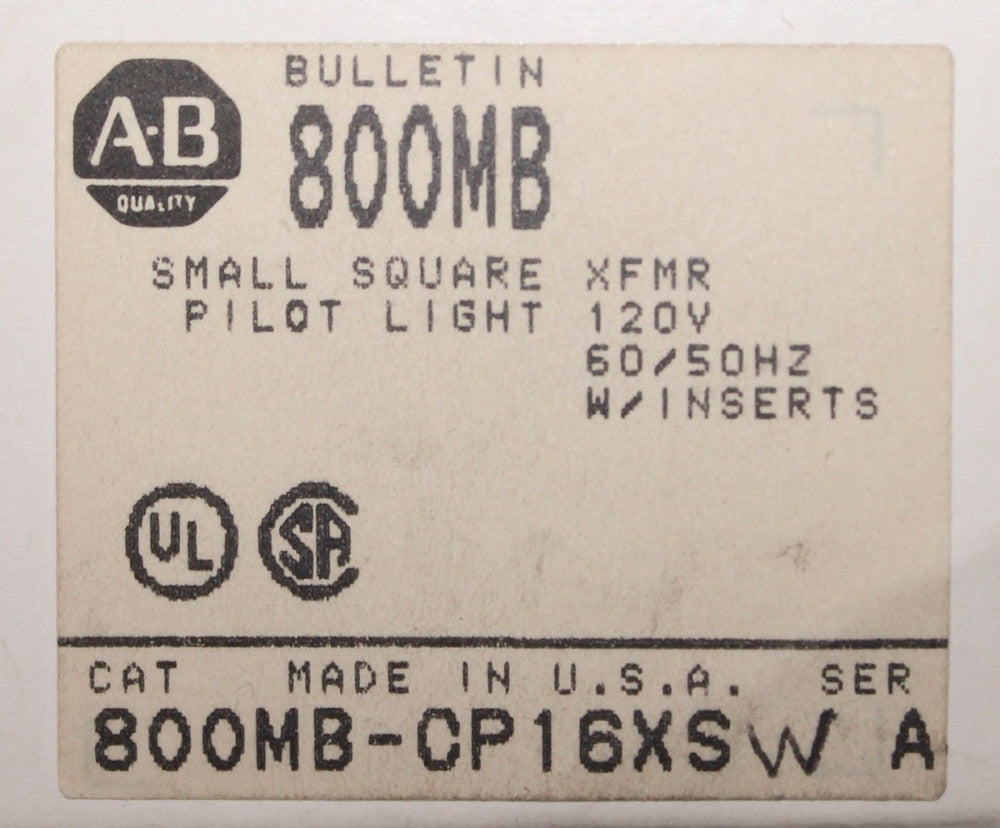ALLEN BRADLEY 800MB CP16XSW 120V 800MB White Square Lens Small Pilot Light