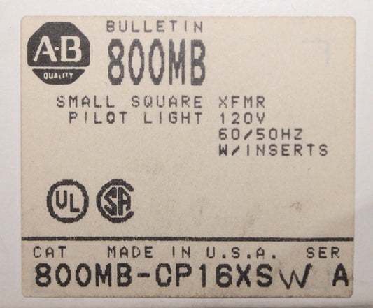 ALLEN BRADLEY 800MB CP16XSW 120V 800MB White Square Lens Small Pilot Light