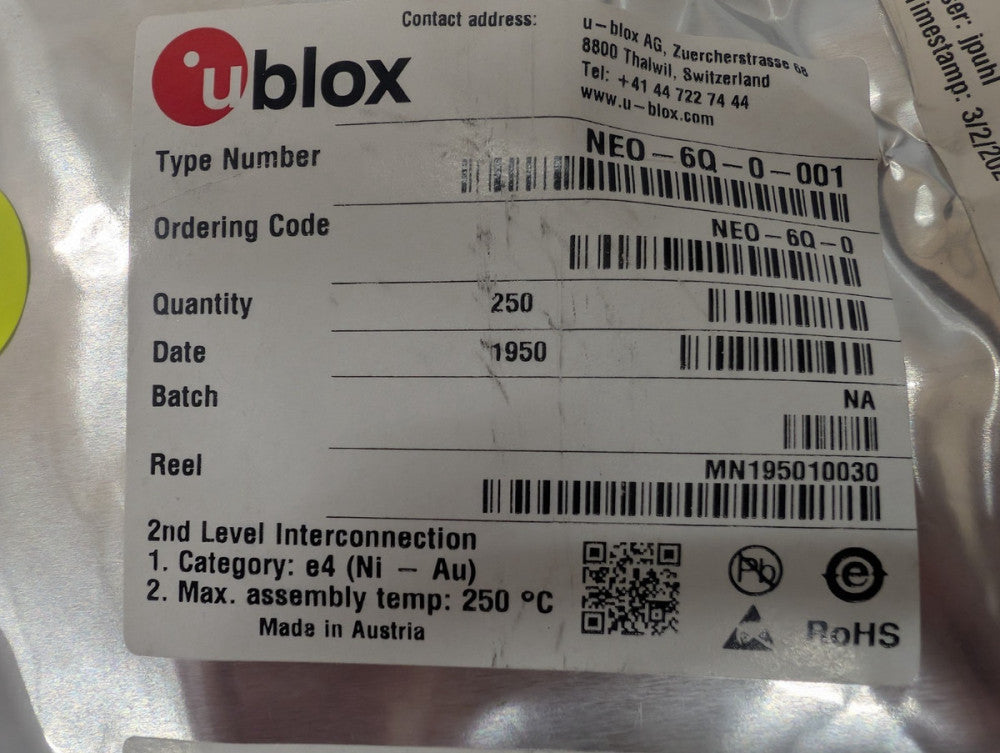 New, UBLOX, NEO-6Q-0-001, GNSS / GPS Modules ROM, TCXO - 1 piece lots