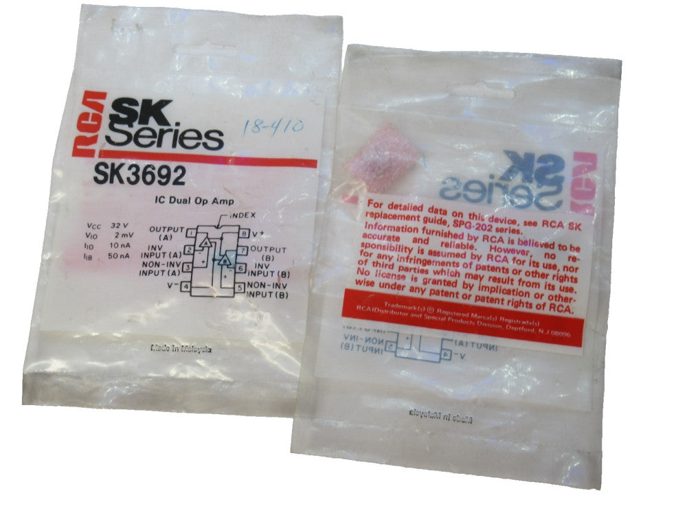 RCA SK3692 SK Series IC Dual Op Amp (New - Lot of 2)