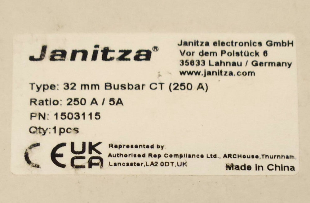 JANITZA 1503115 CT Current Transformer Ratio 250A/5A 32mm Busbar CT 250 AMP 5/25