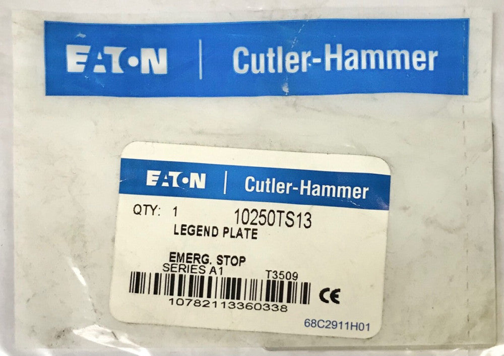 EATON CUTLER HAMMER 10250TS13 RED Emergency STOP 33mm Pushbutton Legend Plate