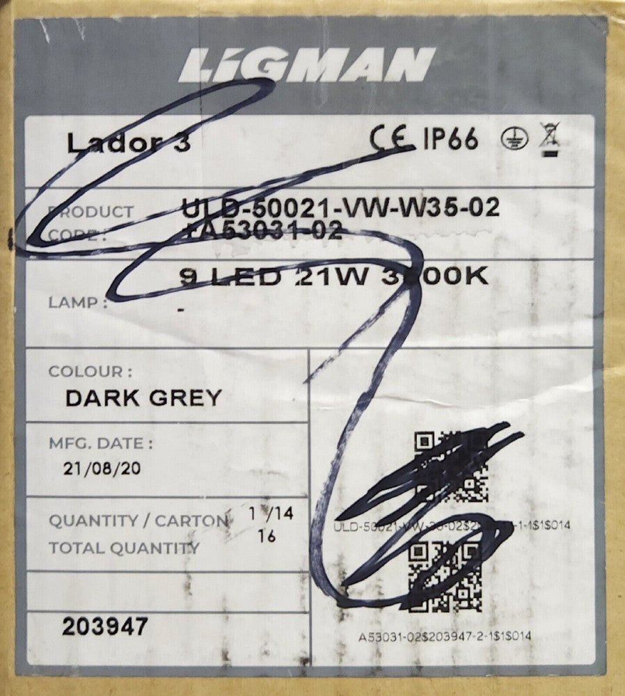 LIGMAN LIGHTING ULD 50021 VW W35 02 A53031 02 LADOR 3 9 LED Light 21 Watt 3500 K