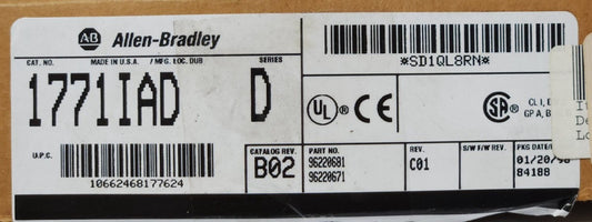 ALLEN BRADLEY 1771 IAD 17 POINT Input Module 1771-IAD Series D Revision B02 120