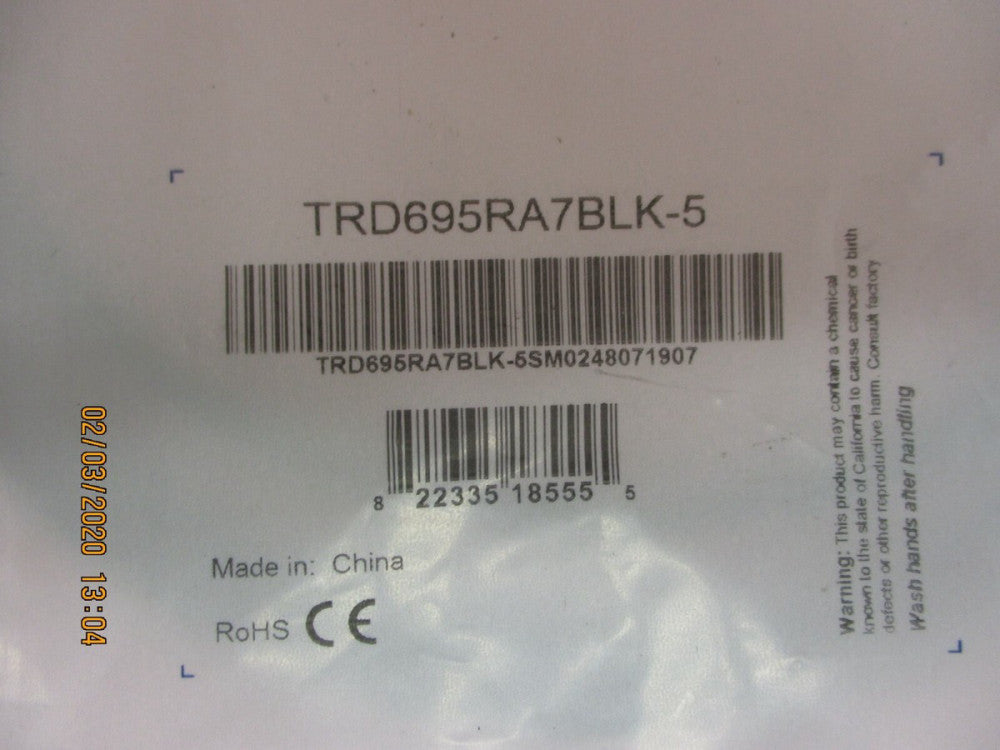 L-Com - TRD695RA7BLK-5 -Network Cable Assembly, Cat 6, PVC, Black, 5 Feet