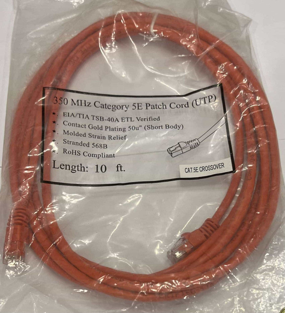 350MHz Category 5E Patch Cord UTP EIA TIA TSB 40A Short Body 10 Ft CE Crossover