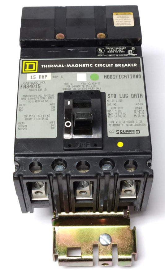 SQUARE D FA34015 3 Pole 15 AMP Type FA I LINE Circuit Breaker 480 VAC