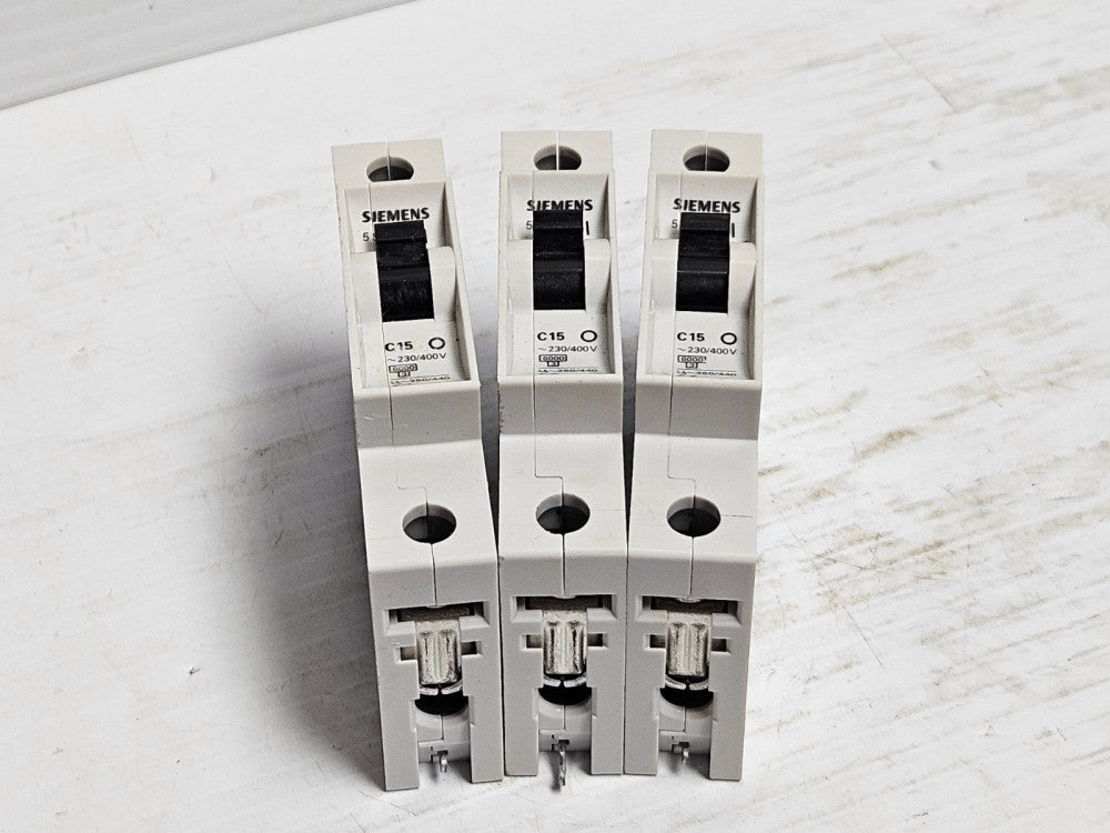 Lot of 3 Siemens Circuit Breaker 5SX21 C15 15 A Amp 1P 1 Pole 230/400V - USED