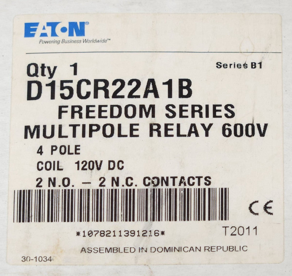 EATON CUTLER HAMMER D15CR22A1B 120 VDC 4 Pole Multipole Relay 2 NO 2 NC Freedom