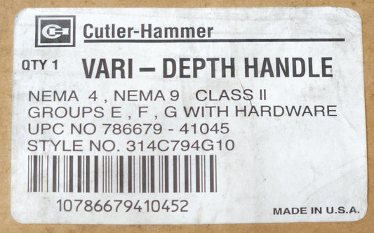 CUTLER HAMMER WESTINGHOUSE 314C794G10 Vari Depth Handle Mechanism with Hardware