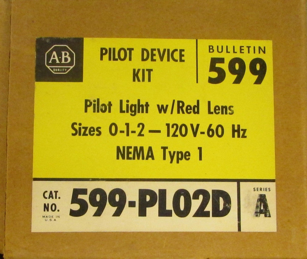 ALLEN BRADLEY 599 PL02D 120 V Size 0-1-2 Red Lens Pilot Light Kit Device