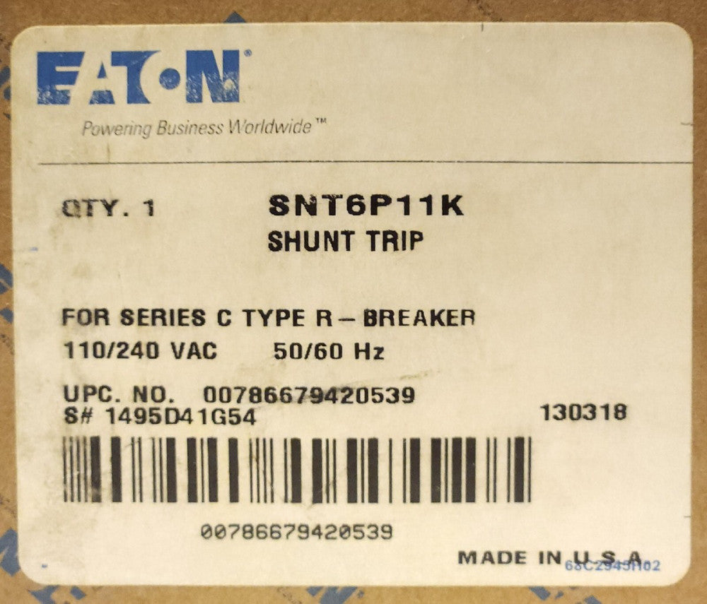 EATON CUTLER HAMMER SNT6P11K 110 240 VAC Shunt TRIP R Frame Type RD 1495D41G54