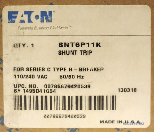EATON CUTLER HAMMER SNT6P11K 110 240 VAC Shunt TRIP R Frame Type RD 1495D41G54