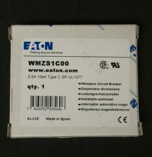 EATON MOELLER WMZS1C00 Single Pole .5 Amp C0,5 Type C SP UL1077 Circuit Breaker 