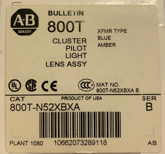 ALLEN BRADLEY 800T N52XBXA Blue Amber Cluster Pilot Light Lens Cap Assembly