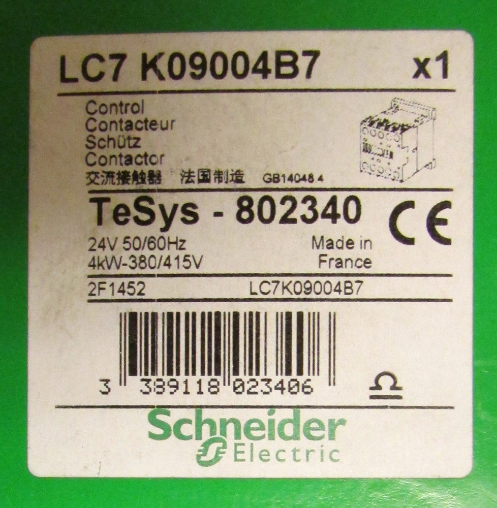 SCHNEIDER ELECTRIC LC7 K09004B7 24V 9 Amp Contactor TESYS 802340