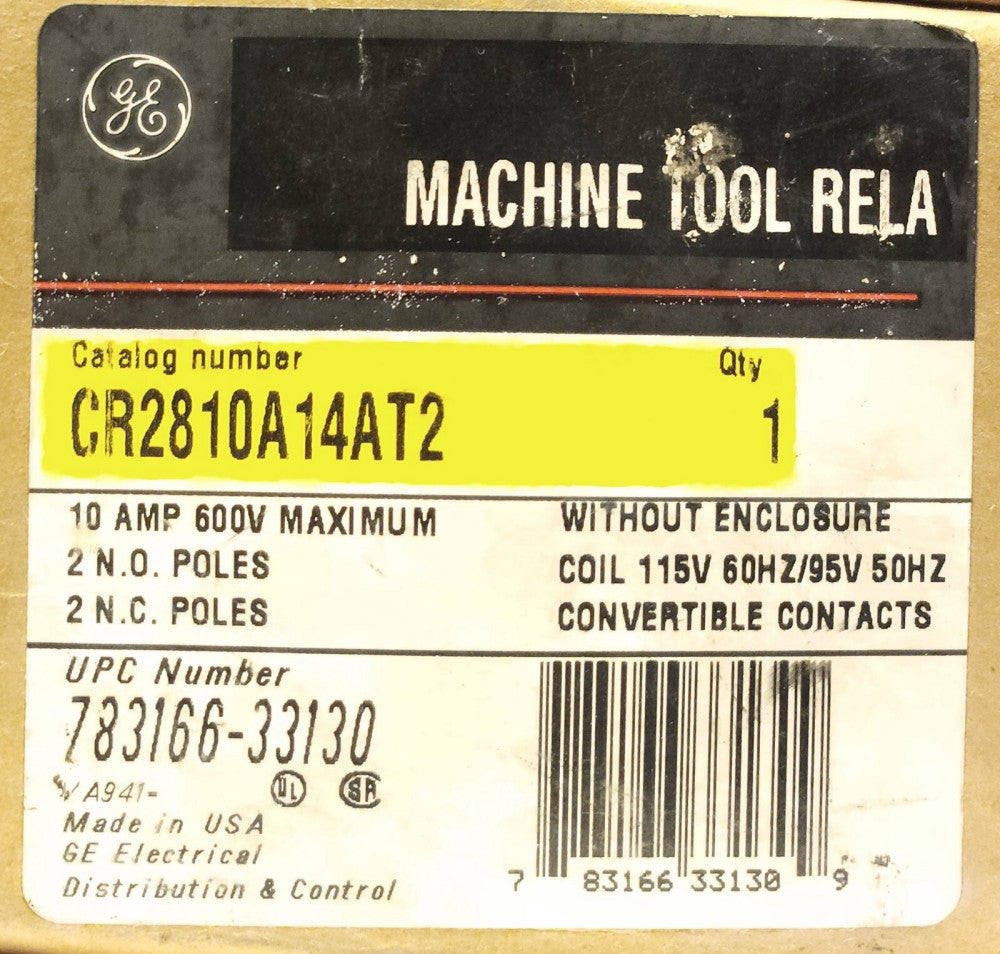 GENERAL ELECTRIC CR2810A14AT2 MACHINE TOOL Relay 10 AMP 120 VAC Coil 2 NO 2 NC