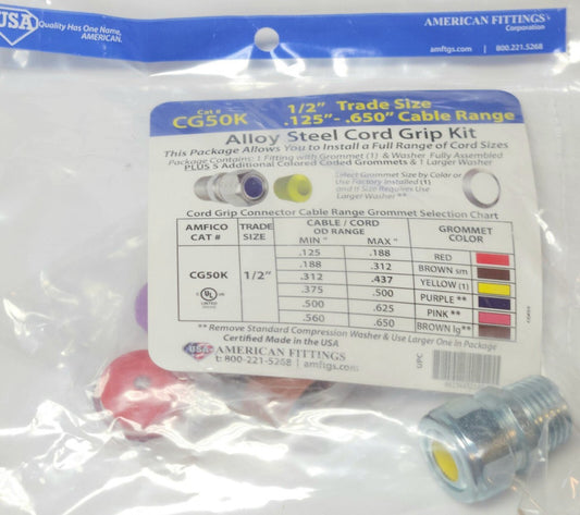 AMERICAN FITTINGS CG50K Alloy Steel Color Coded Cord Grip Kit 1/2" Size Cable