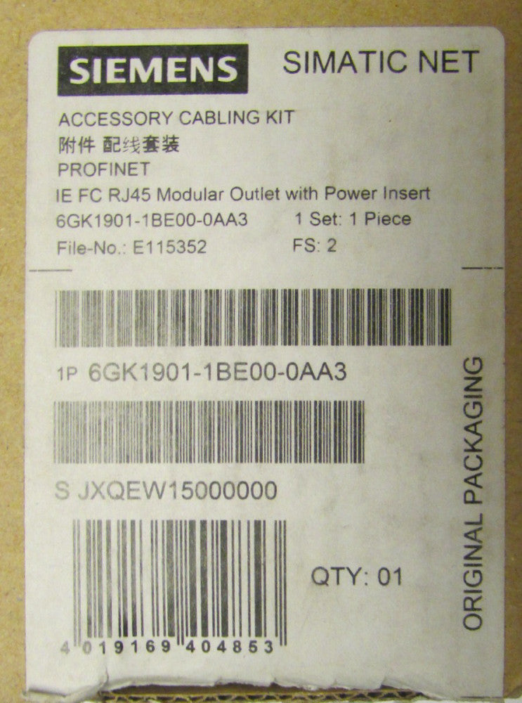 SIEMENS 6GK1901 1BE00 0AA3 SIMATIC NET PROFINET Cabling Kit 6GK1901 1BE00 0AA0  