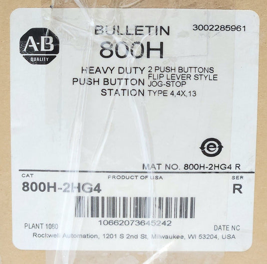 ALLEN BRADLEY 800H 2HG4 2 Unit Pushbutton Control Station JOG STOP FLIP LEVER