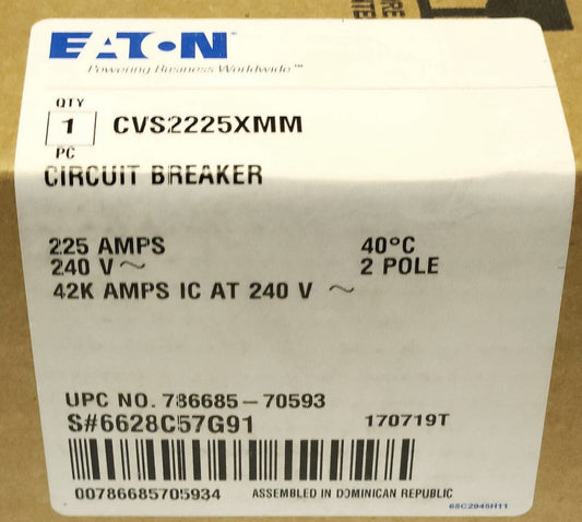 EATON CVS2225XMM 2 Pole 225 AMP Type CVS CVS2225 With Monitoring Hardware Kit