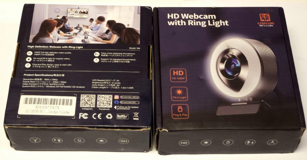 LOT OF 2 CASECUBE HD WEBCAM With RING Light X002S7TA7X Zoom Skype YouTube