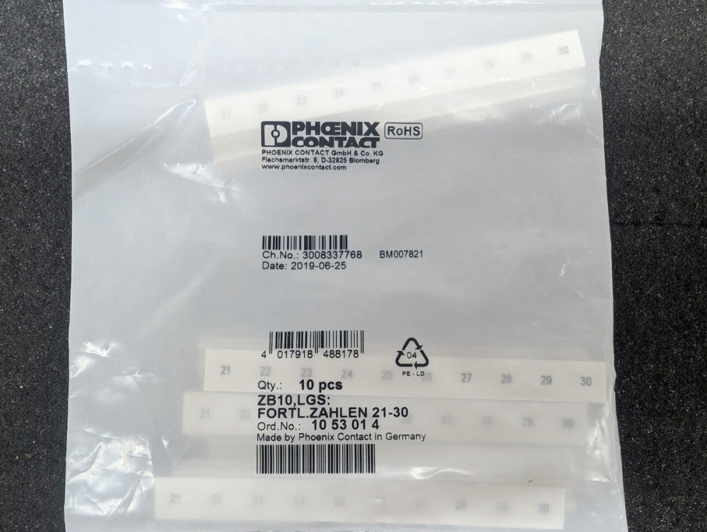 New, Phoenix Contact, 1053014:0021, ZACK STRIP 10-SECTION WHITE - Lot of 10pcs