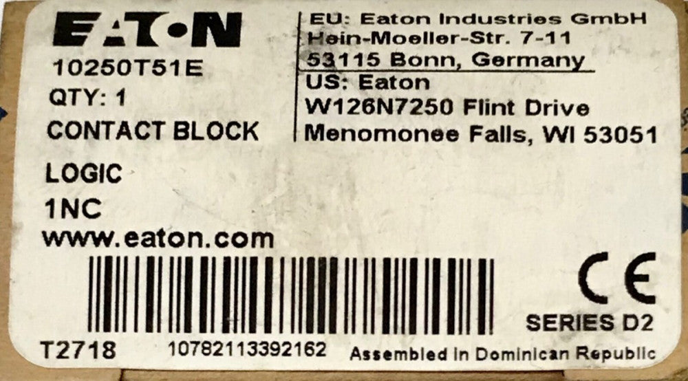 EATON CUTLER HAMMER 10250T51E 1 NC LOGIC Contact Block T51E