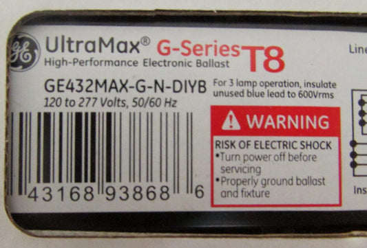 GE GENERAL ELECTRIC GE432MAX G N DIYB 120 277V G Series T8 4N Ballast 93868