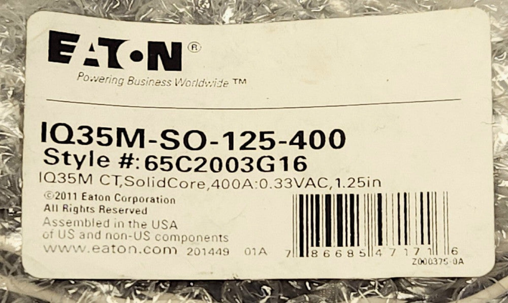 EATON IQ35M SO 125 400 IQ35M CT Solid Core 400 AMP 0.33 VAC 65C2003G16