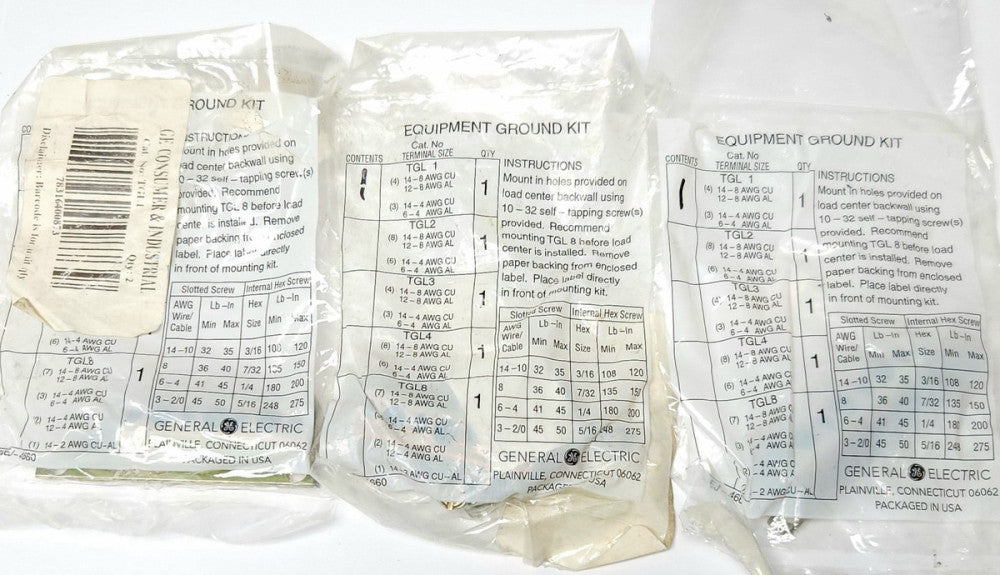 LOT OF 3 GENERAL ELECTRIC TGL1 TGL-1 Electrical EQUIPMENT Ground Bar Kit 4 14-8