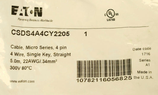 EATON CSDS4A4CY2205 Micro Series 4 PIN Sensor Cable 4 Wire 5.0M