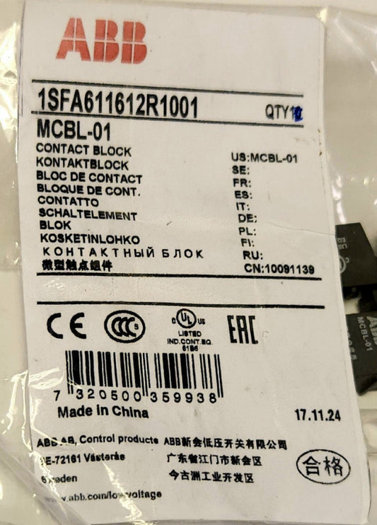 BAG OF 3 ABB MCBL 01 1SFA6112R1001 Contact Block MCBL-01