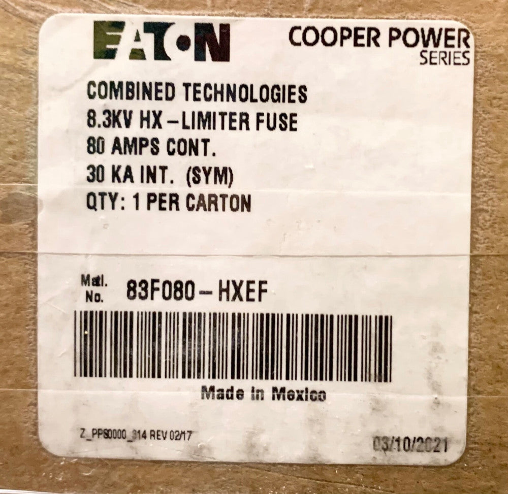 EATON COOPER 83F080 HXEF 8.3 KV HX Limiter Fuse 80 AMP 30 KA Combined