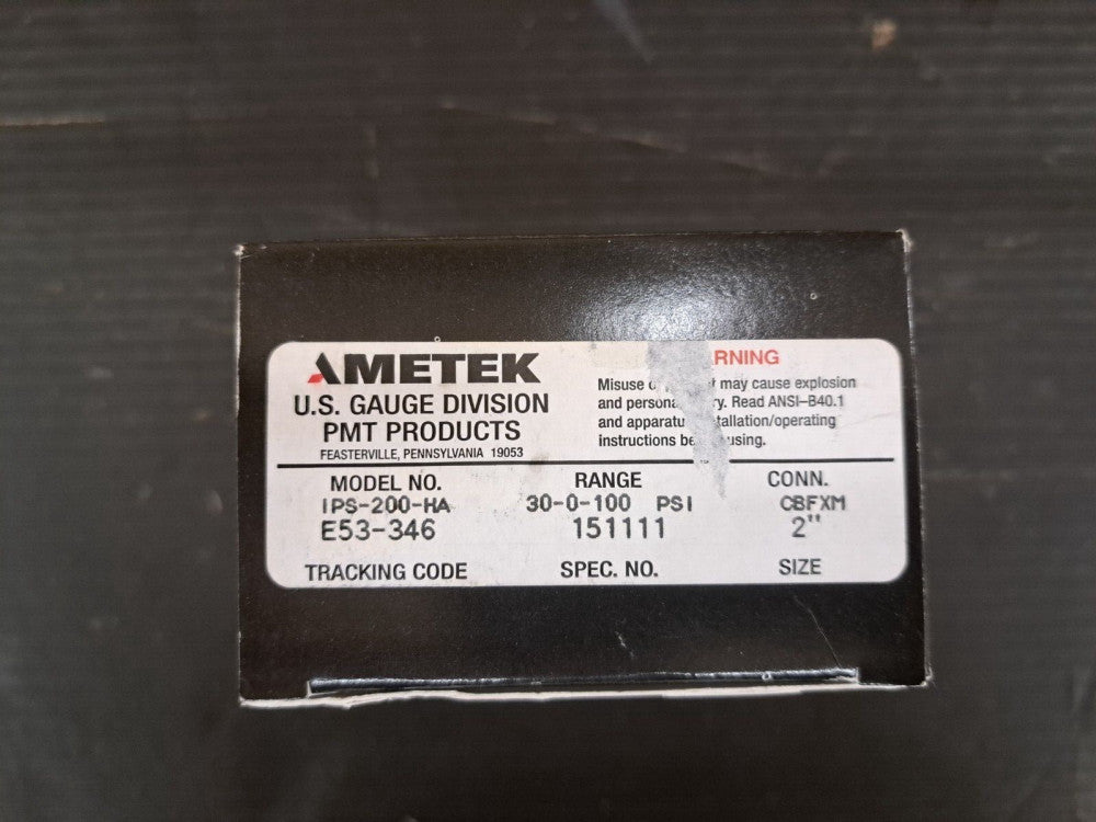 New, Ametek, 151111, IPS-200-HA Pressure Gauge, 30-0-100 PSI Range, 2" CBFXM 