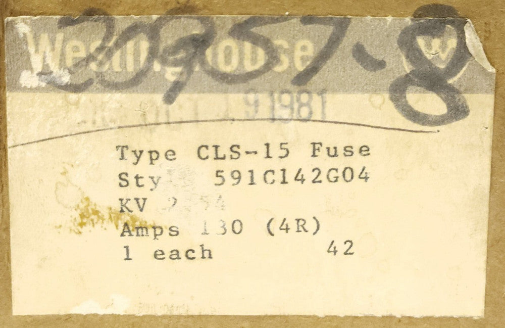 WESTINGHOUSE CUTLER HAMMER CLS-15 130 AMP (4R) Fuse CLS 15 591C142G04 2.54KV