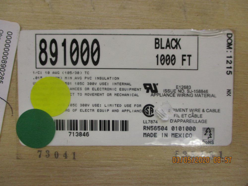 ALPHA WIRE - 891000-BK001 - 10 AWG 105/30 300V Black PVC Hook-up Wire