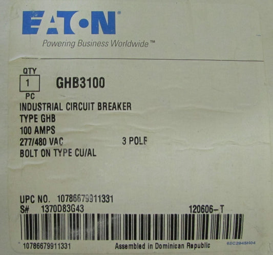 Eaton Knivesmith Hammer Ghb3100 3 Pole 100 Amp Ghb Switch