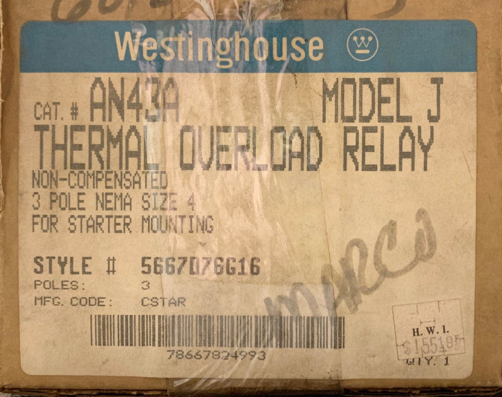 WESTINGHOUSE CUTLER HAMMER AN43A Size 4 A200 Starter Mount Thermal 5667D76G16 