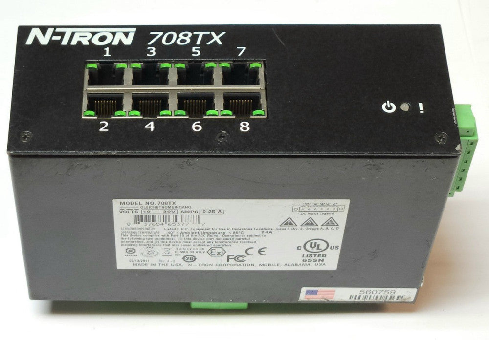 N-TRON 708TX DIN RAIL MODEL 708TX 8 Port Managed Ethernet Switch 10-30 VDC