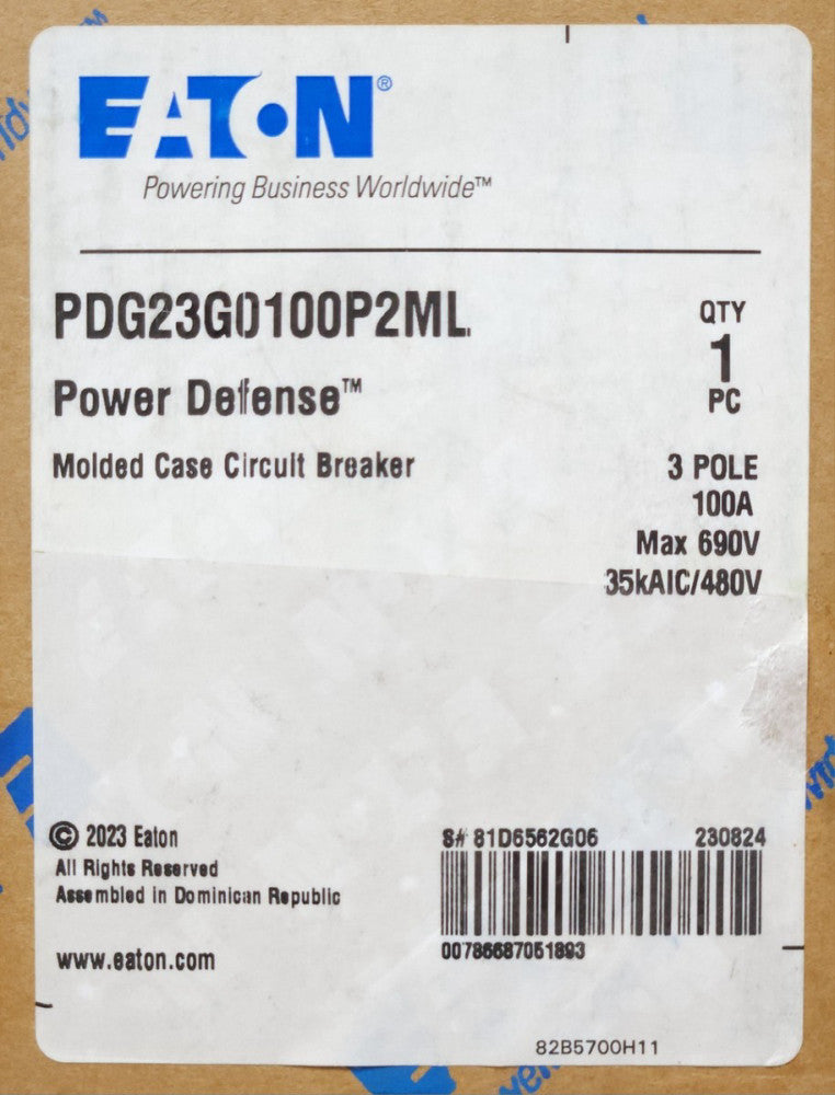 EATON CUTLER HAMMER PDG23G0100P2ML 3 Pole 100 AMP PDG2 Power Defense Circuit