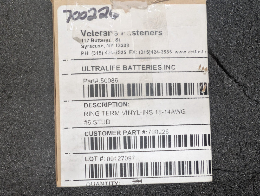 New, Veterans Fasteners, 50086, RING CONN 16 AWG 6 LUG - Lot of 200pcs